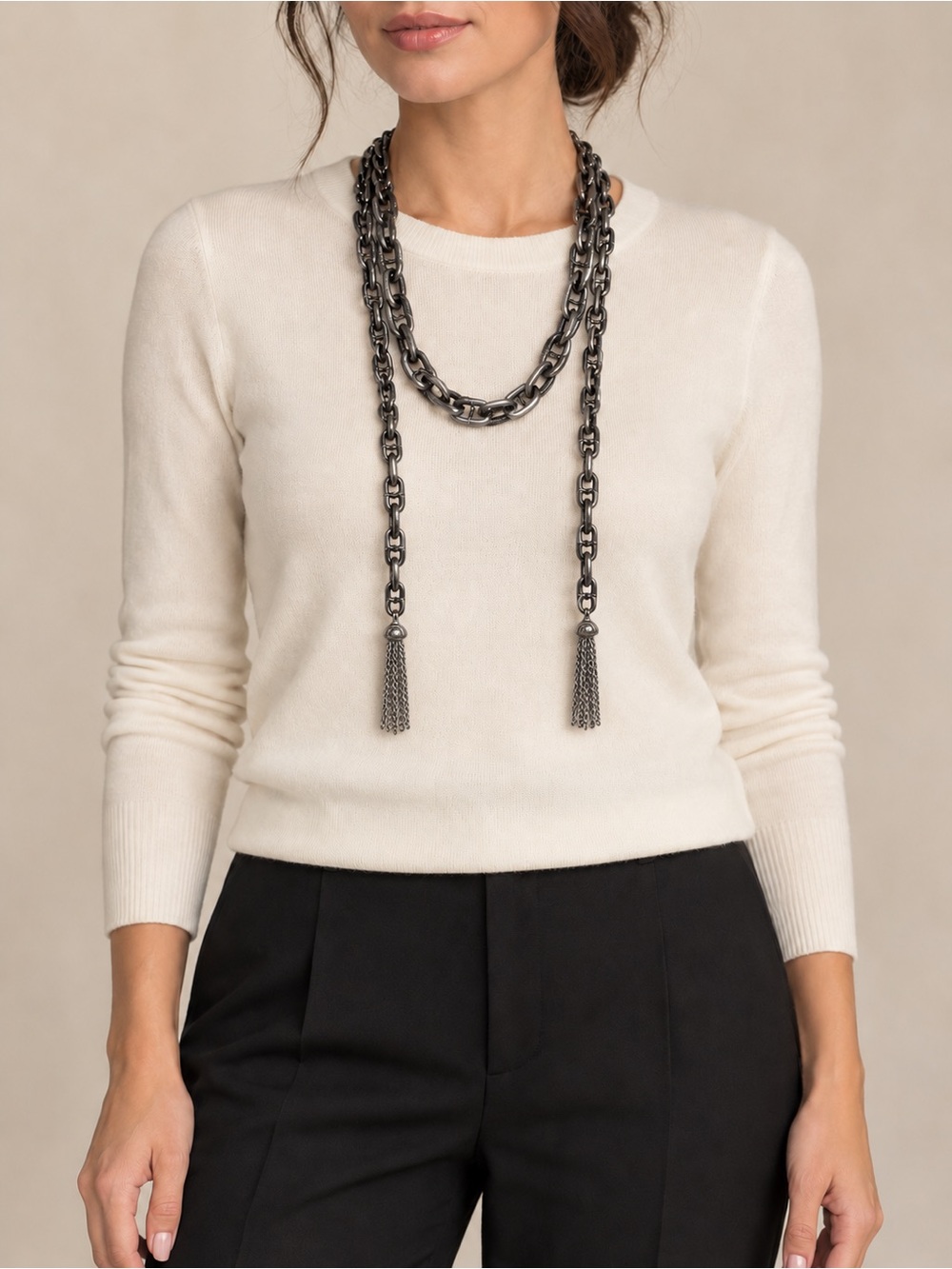 Gunmetal Tassel Long Chain Necklace - Women's Jewelry